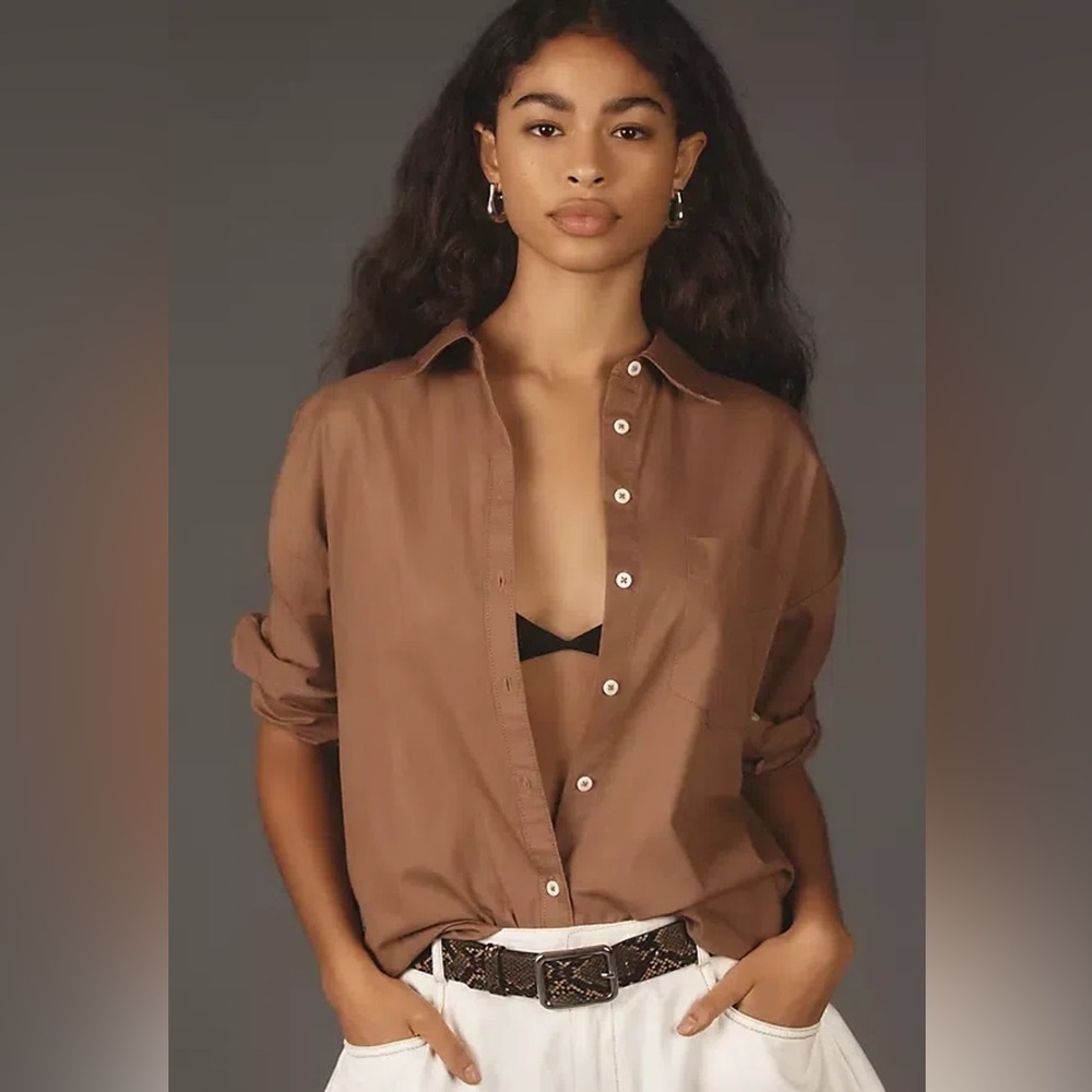NWT! Anthropologie Tan Brown The Bennet Buttondown Shirt by Maeve 🕕1️⃣